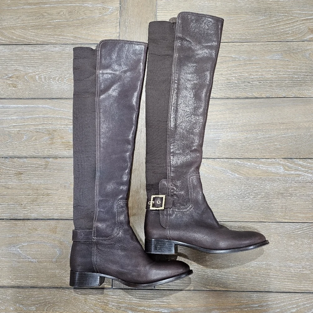 Tory Burch Jack Landed Capra Elastic Leather Over The Knee Riding Boots Size 7.5